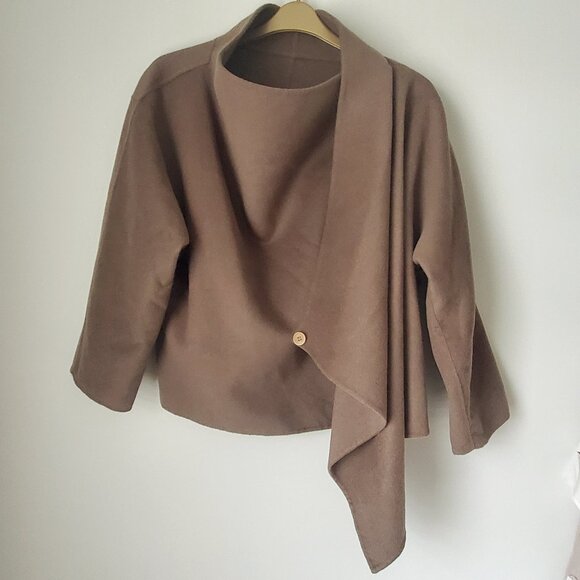 Cozy Fall Cape Jacket Wool Blend 3 in 1 Styles Neutral Beige cottagecore - Picture 4 of 14